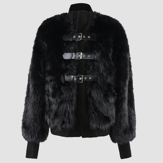 Nayeli Faux Rabbit Fur Bomber Jacket - Black or White