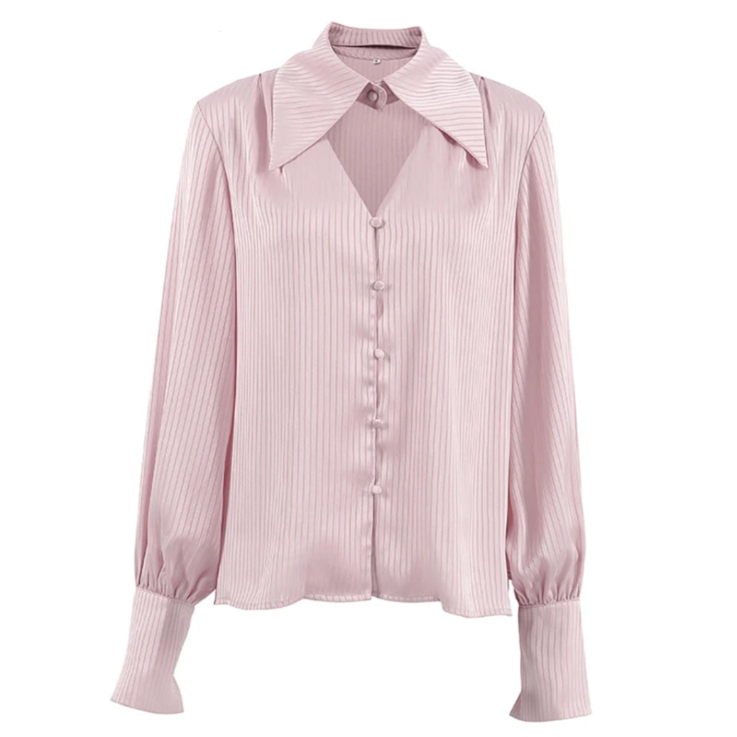 Millie Pinstripe Detachable Collar Satin Blouse