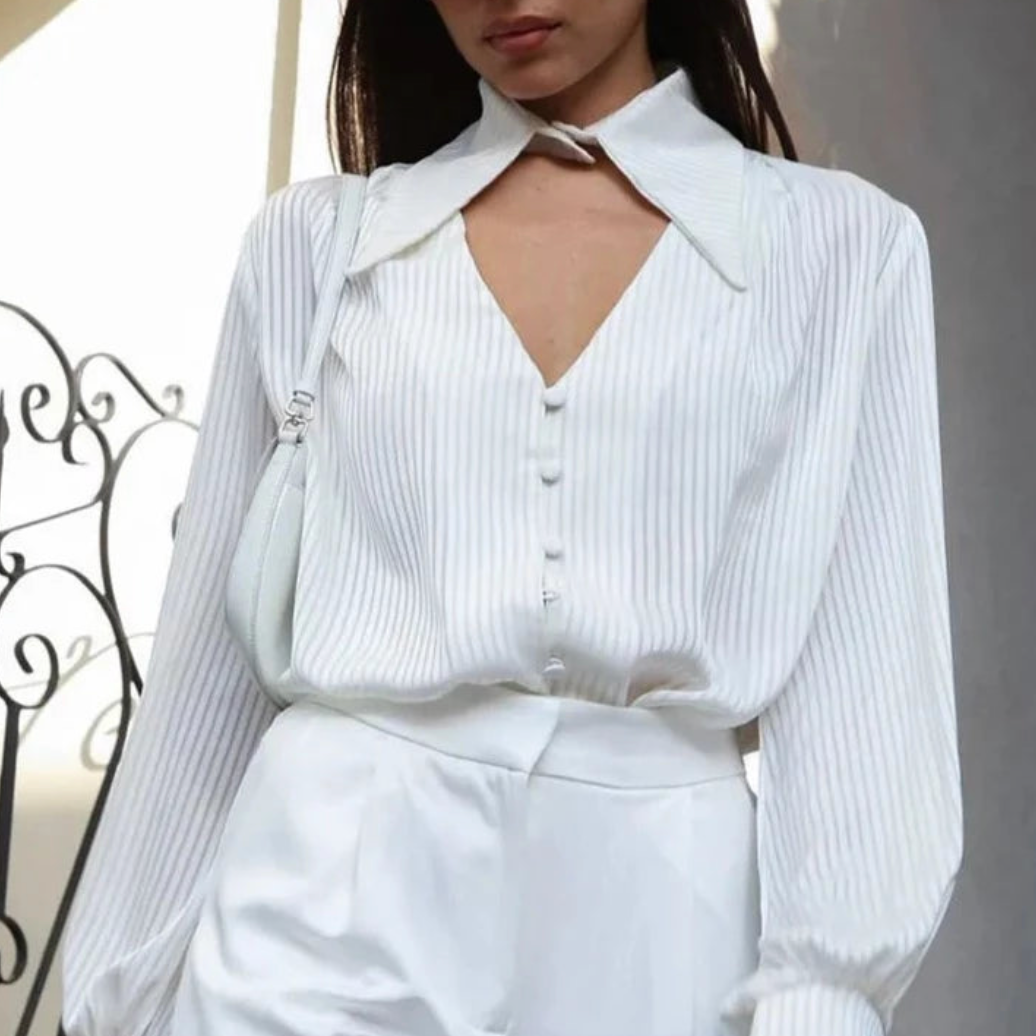 Millie Pinstripe Detachable Collar Satin Blouse