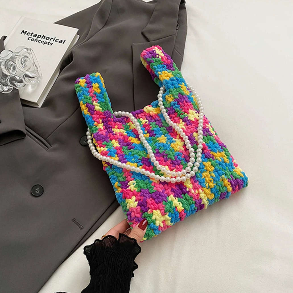 Delani Pearl Strap Bohemian Print Knit Bags