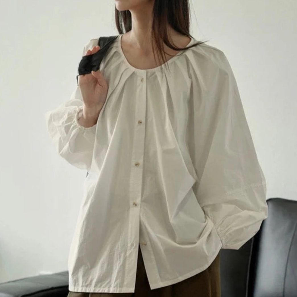 Maia Ruched Romantic Cotton Blouse