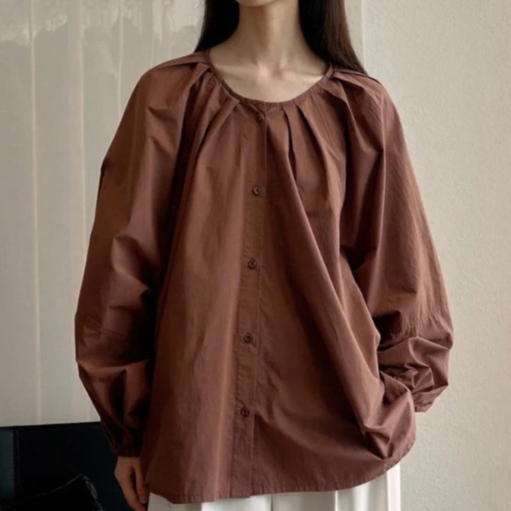 Maia Ruched Romantic Cotton Blouse