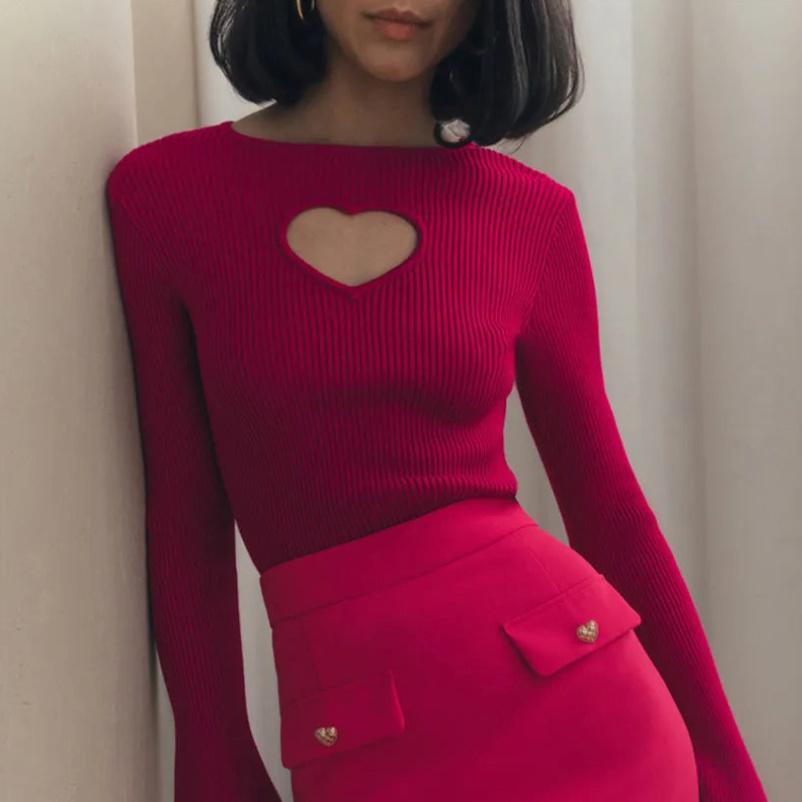 Meadow Heart Cut Out Ribbed Top