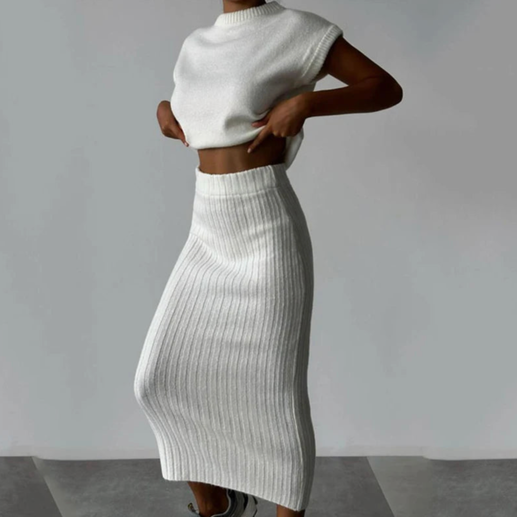 Giona Casual Knit O-neck Top & Bodycon Skirts Set