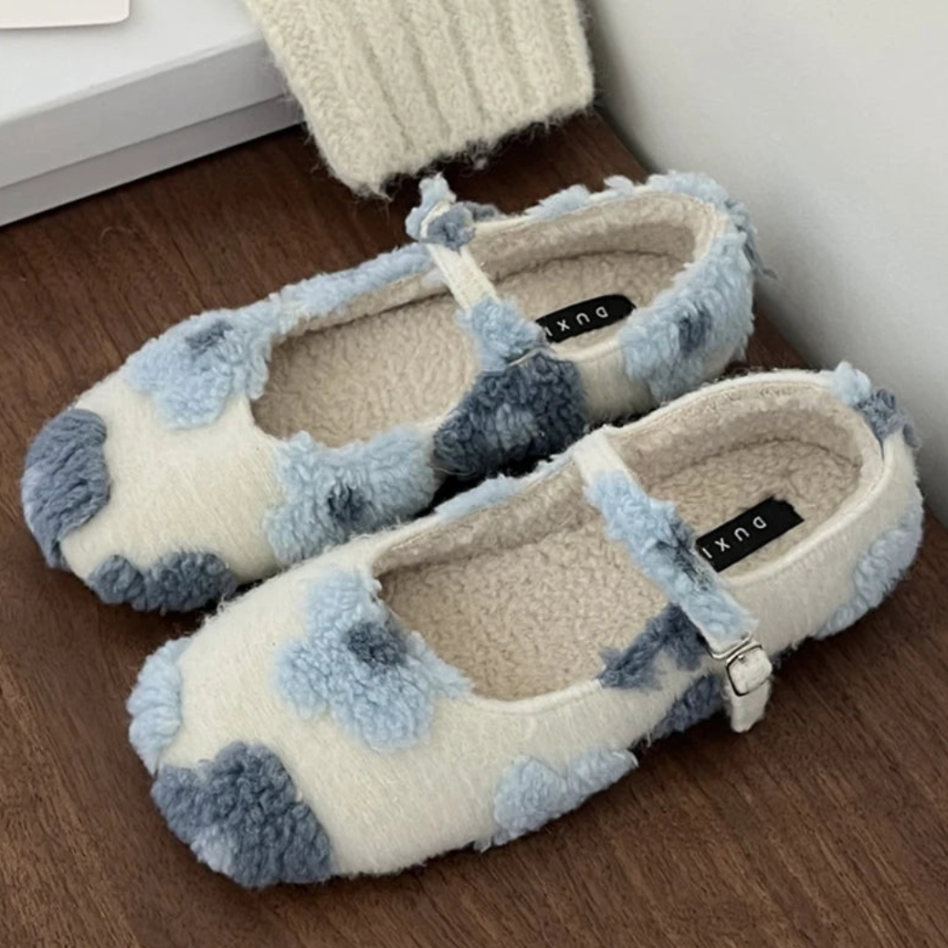 Lorie Vintage Floral Faux Fur Ballet Flats