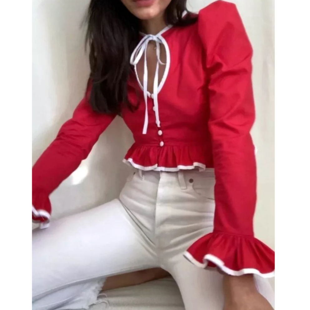 Melanie Puff Sleeve Ruffle Blouse