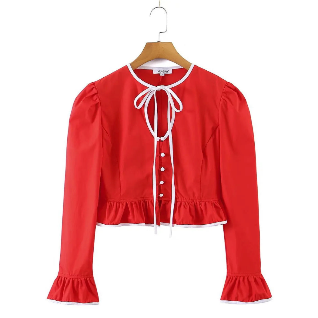 Melanie Puff Sleeve Ruffle Blouse