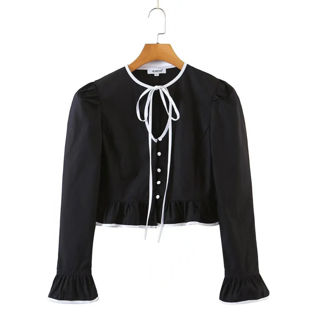 Melanie Puff Sleeve Ruffle Blouse