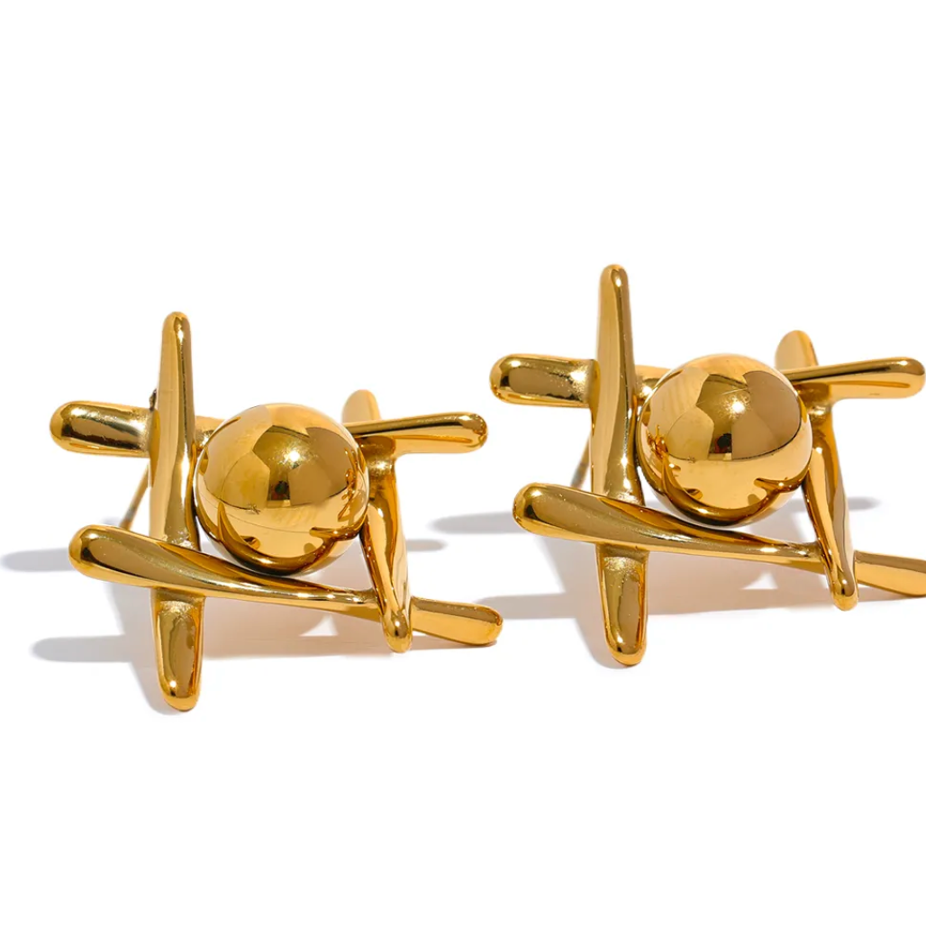 Ziva Geometry Sphere and Bars Stud Earrings