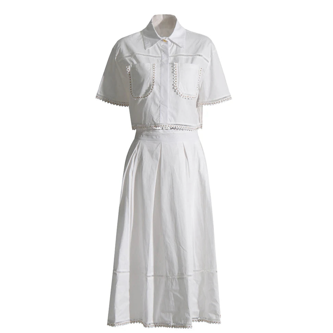 Piper Rivet & Frill Trim Two Piece Set Flare Dress