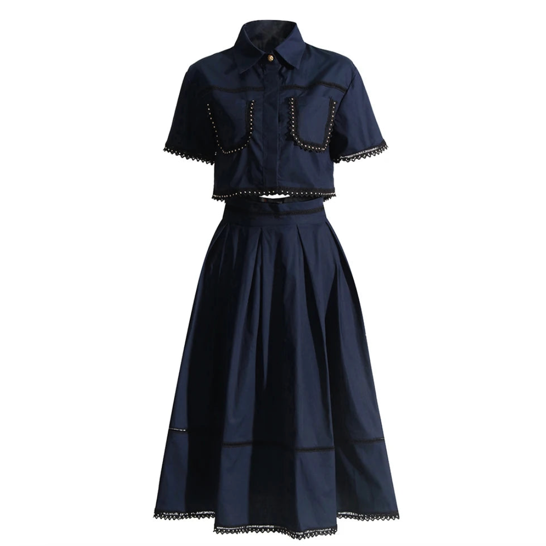 Piper Rivet & Frill Trim Two Piece Set Flare Dress