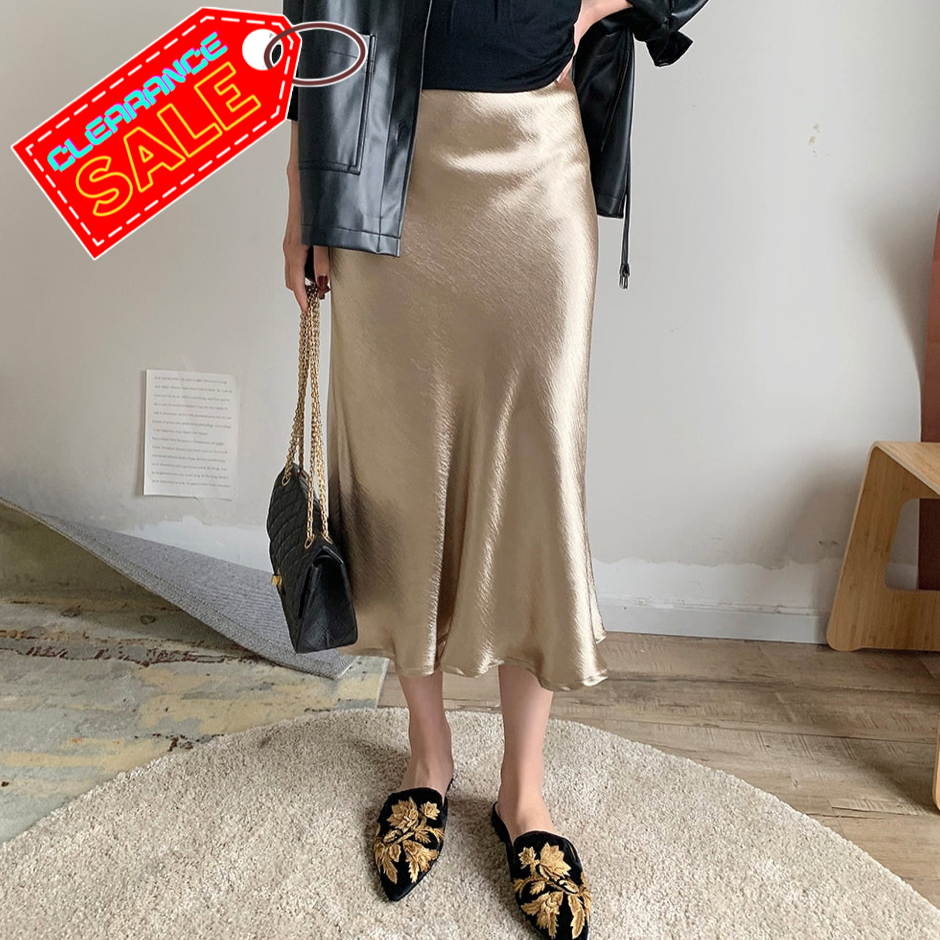 Bella Textured Satin Midi Skirt - Gold