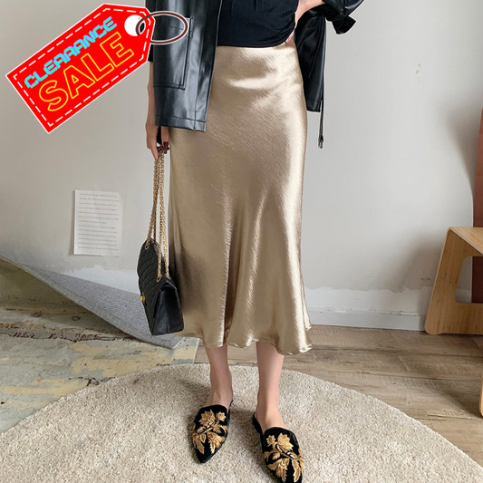 Bella Textured Satin Midi Skirt - Gold