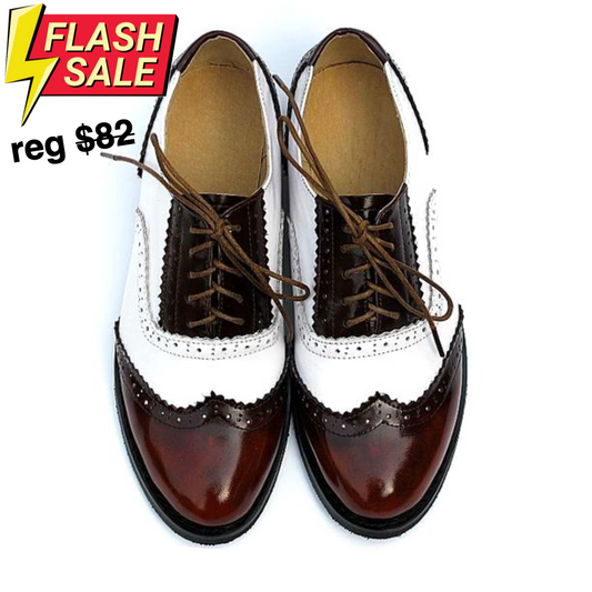 Vintage Genuine Leather Oxford Brogues - White/Brown 39