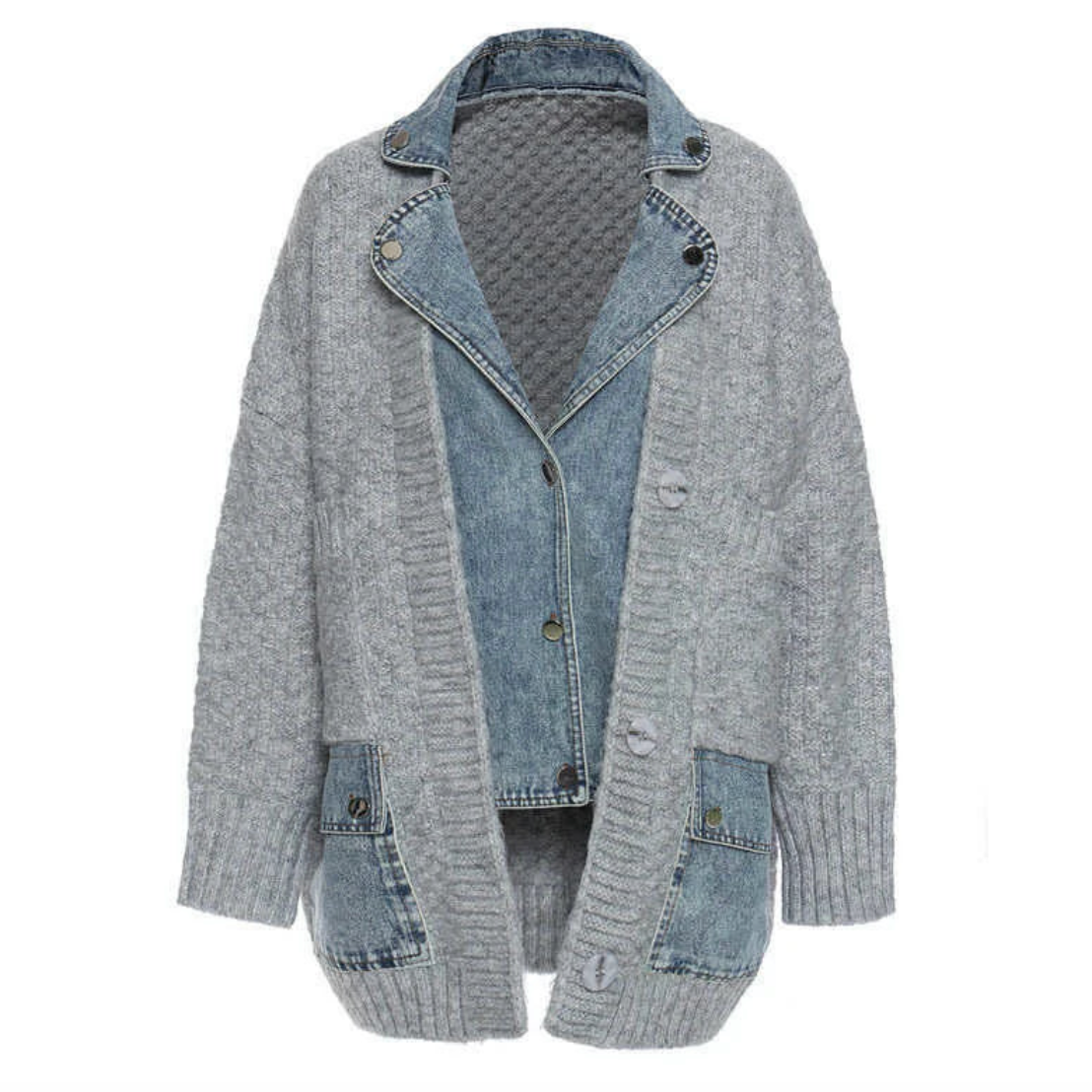 Yuke Denim Shirt Patchwork Grey Cardigan Jacket