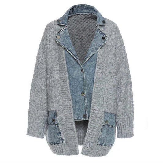 Yuke Denim Shirt Patchwork Grey Cardigan Jacket
