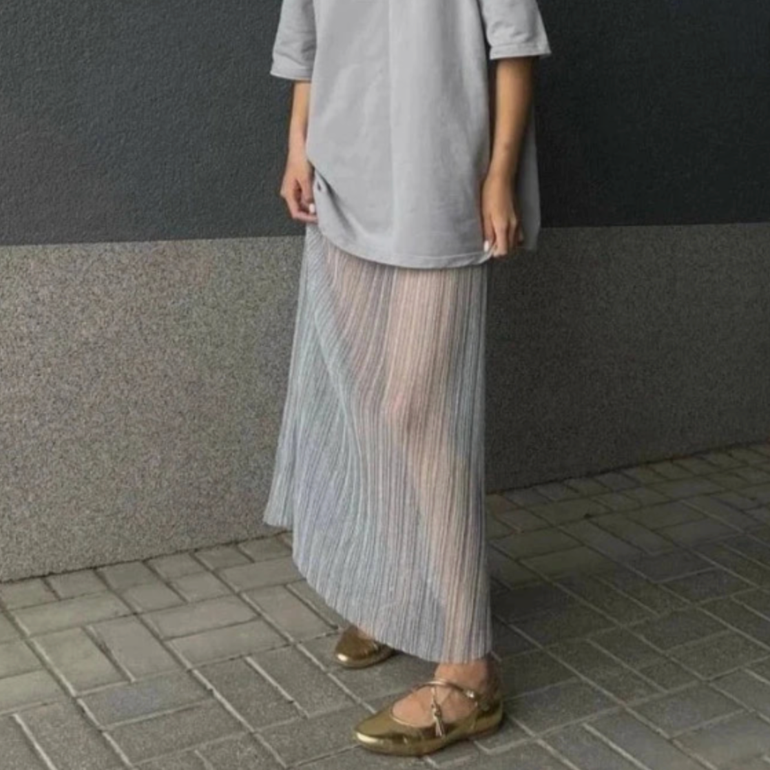 Aletta Mesh Pleated Sheer Maxi Skirt