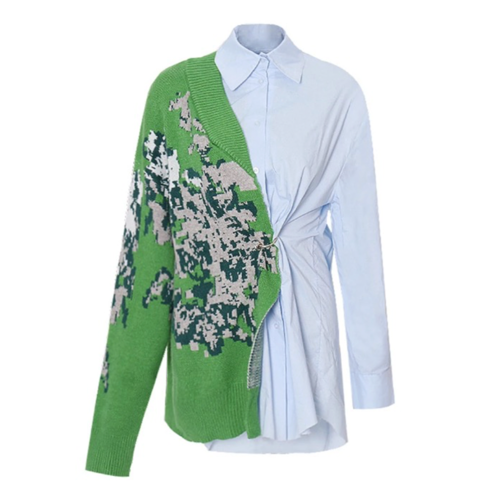 Cassia Patchwork Knit and Shirt Blouse