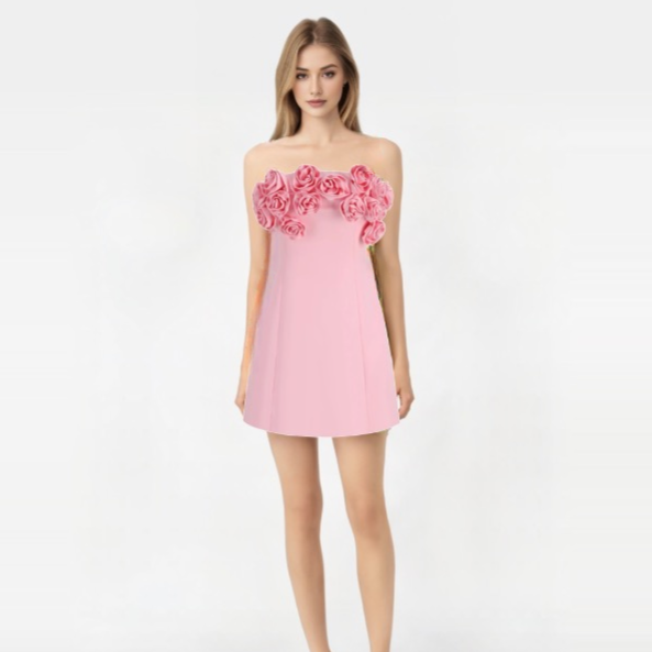 Myla Rosette Applique Tube Mini Dress