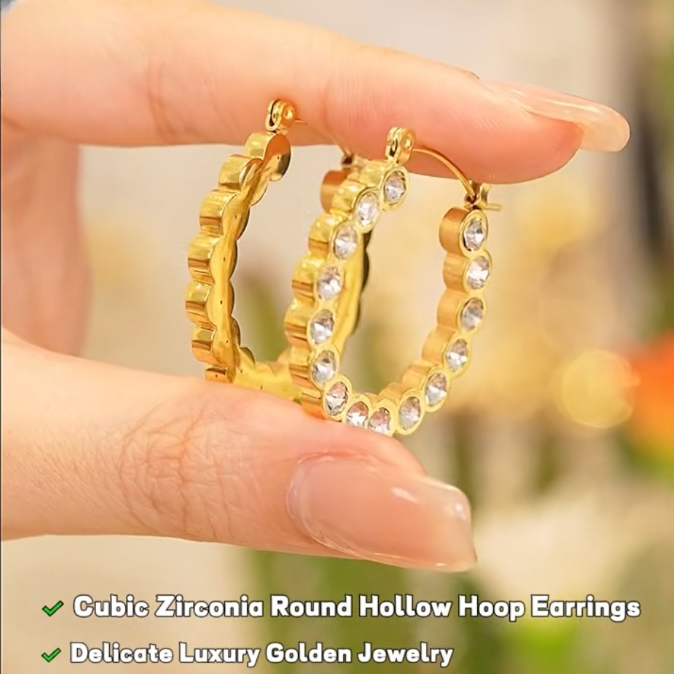 Rhinestone CZ Inlay Hoop Earrings