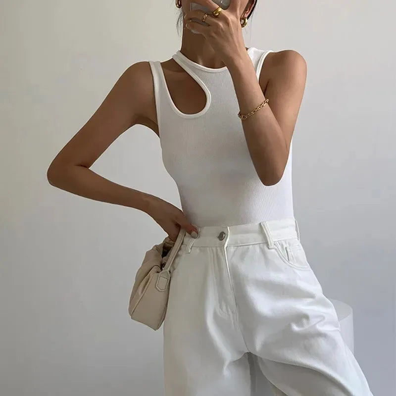 Y2K Casual White Hollow Sleeveless Cami Top
