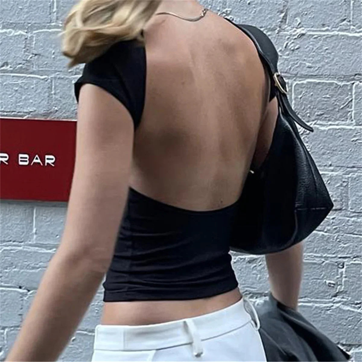 Backless Short Sleeve Crop Top