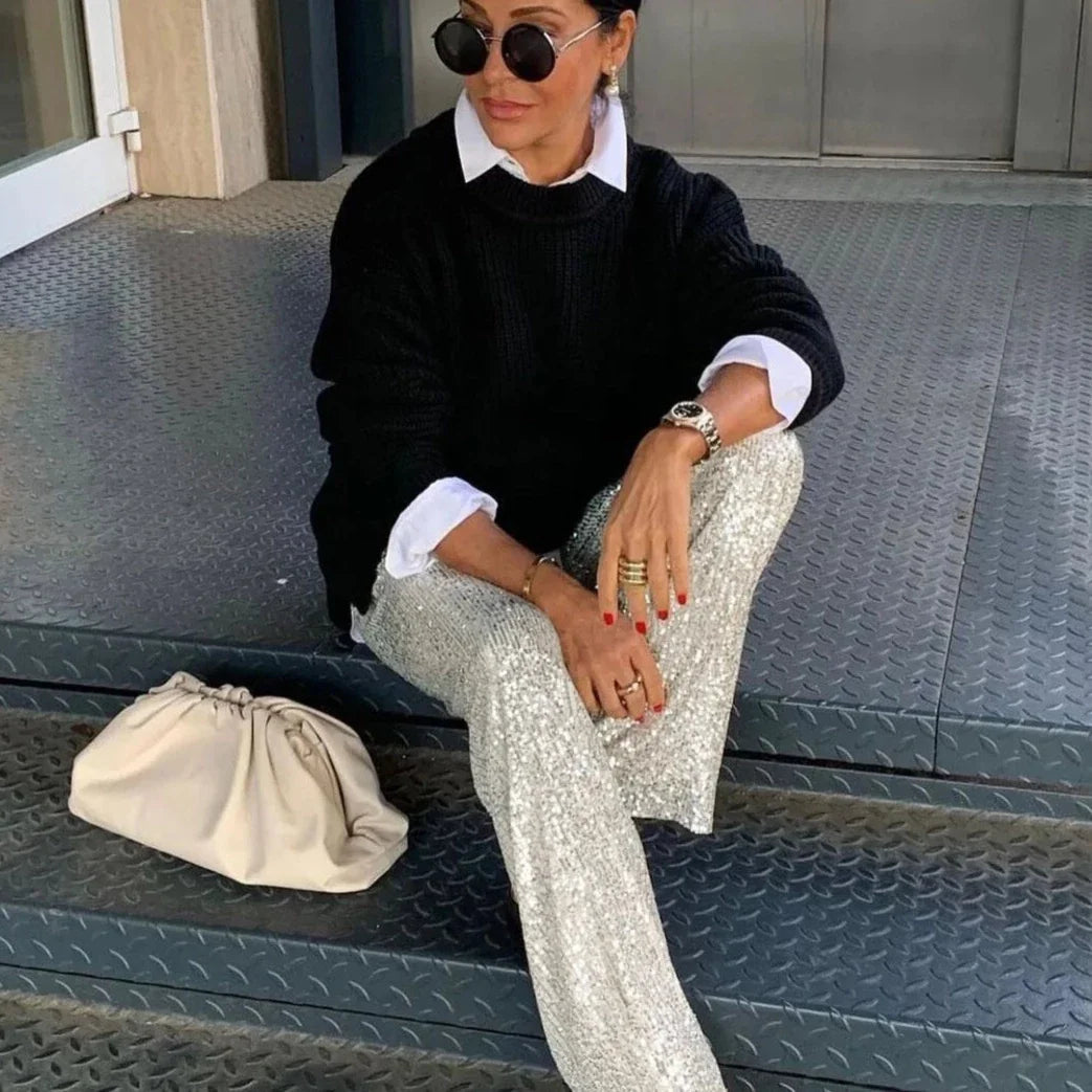 Shona Metallic Sequin Wide Leg Pants