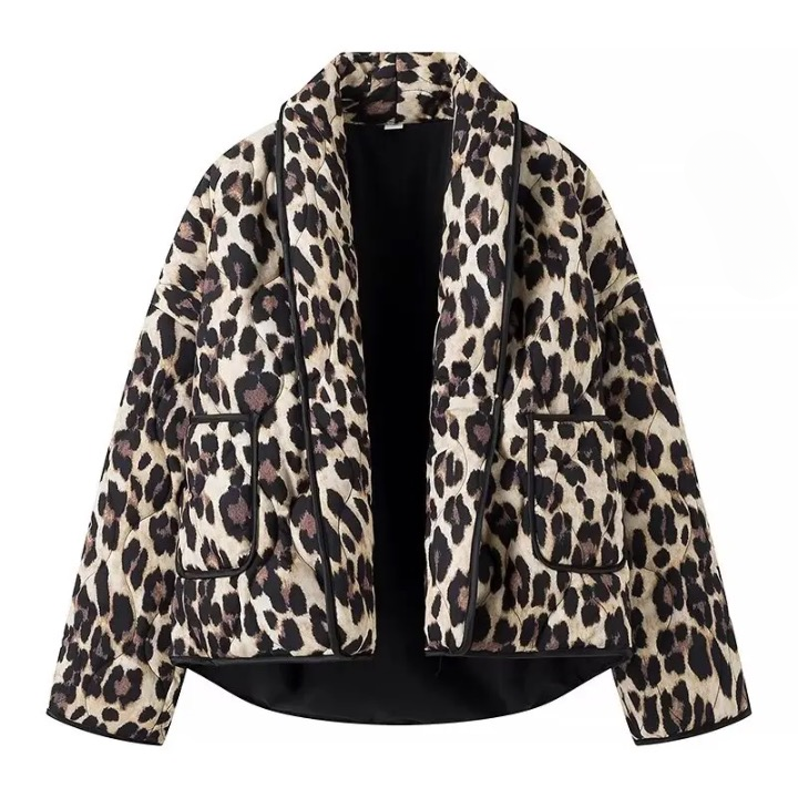 Jain Leopard Print Lapel Quilted Jacket