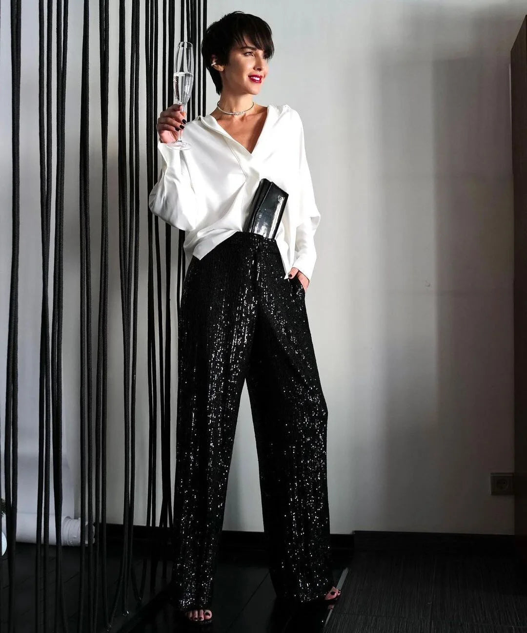 Shona Metallic Sequin Wide Leg Pants