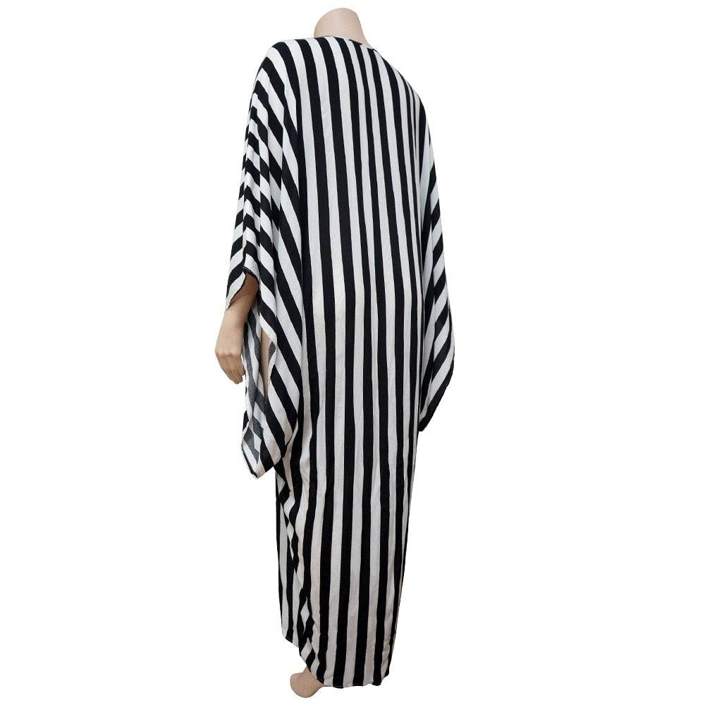 Plus Size Elegant Dresses Striped Print Split Party  Fashion Batwing Sleeve
