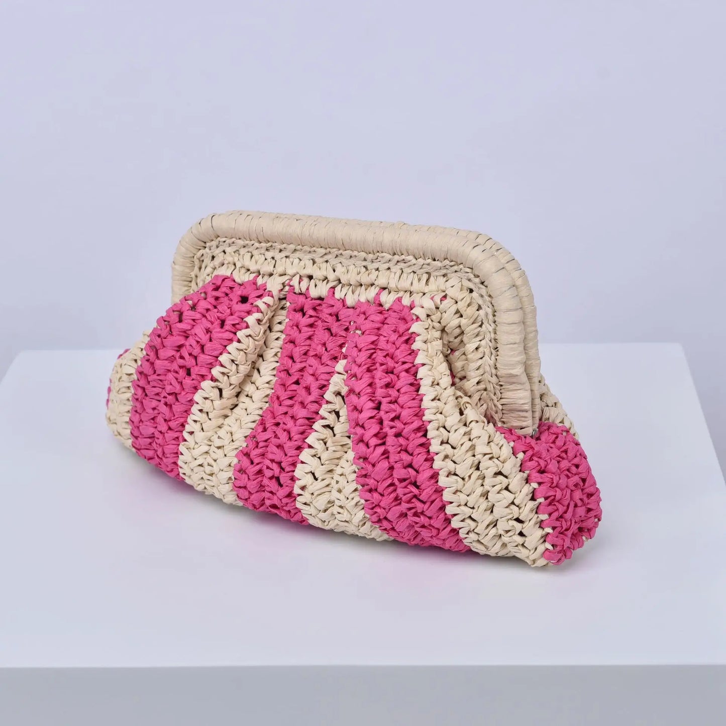 Zoe Bold Stipe Straw Clutch Bag