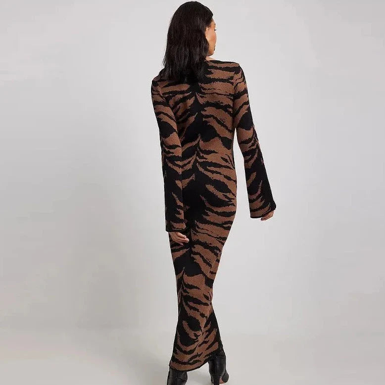 Aili Pattern Prints Bodycon Maxi Dress