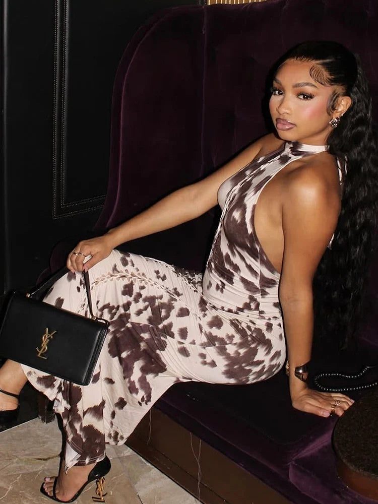 Tie Dye Asymmetrical Halter Maxi Dress