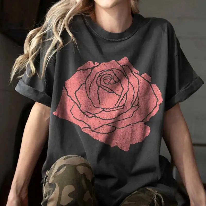 Rosa Big Rose Graphic Print Boho T-Shirts