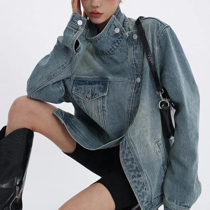 Nomie Funnel Neck Denim Jacket