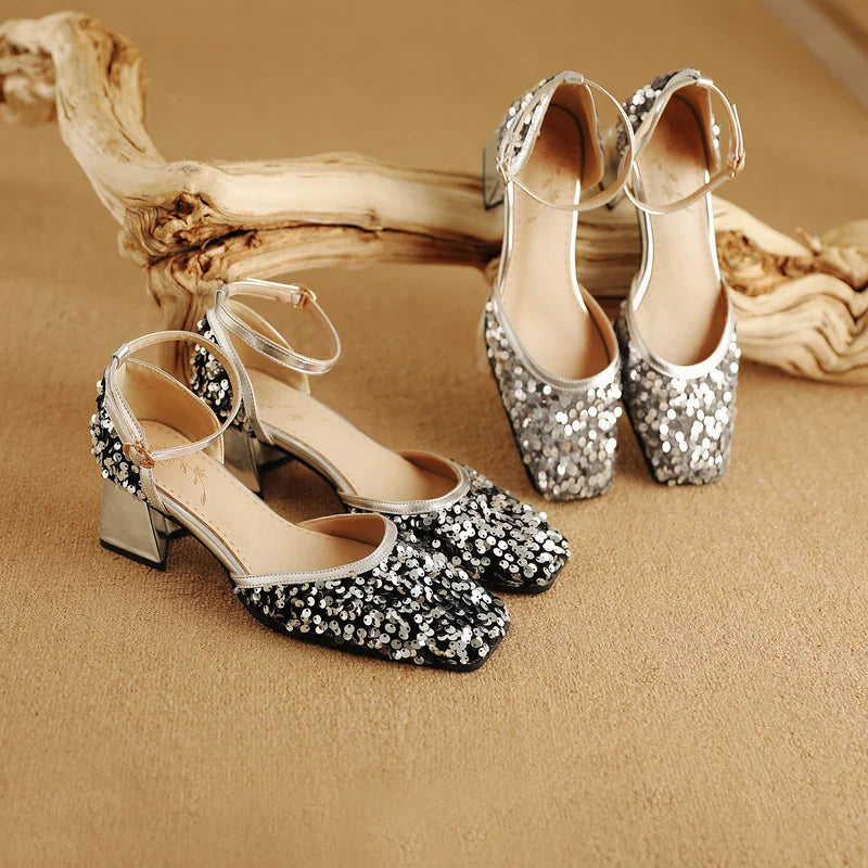 Marley Metallic Sequin Ankle Strap Sandals