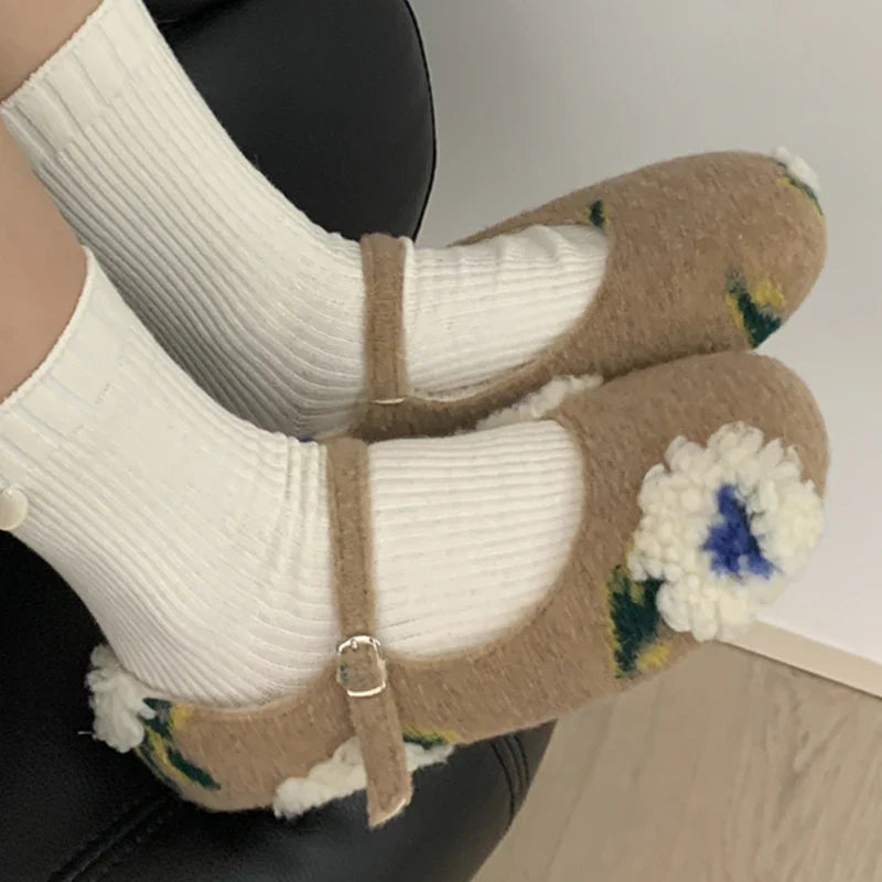 Lorie Vintage Floral Faux Fur Ballet Flats