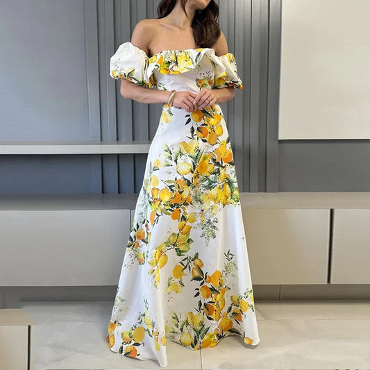 Ruffled Lantern Sleeve Floral Dress