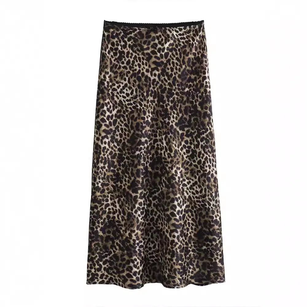 Jain Dark Leopard Print Satin Maxi Skirt