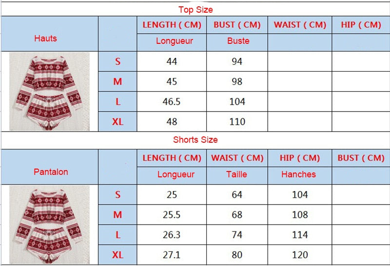 Christmas Flannel Pajamas Set Long Sleeve Crop Top Shorts 2Pcs Sleepwear
