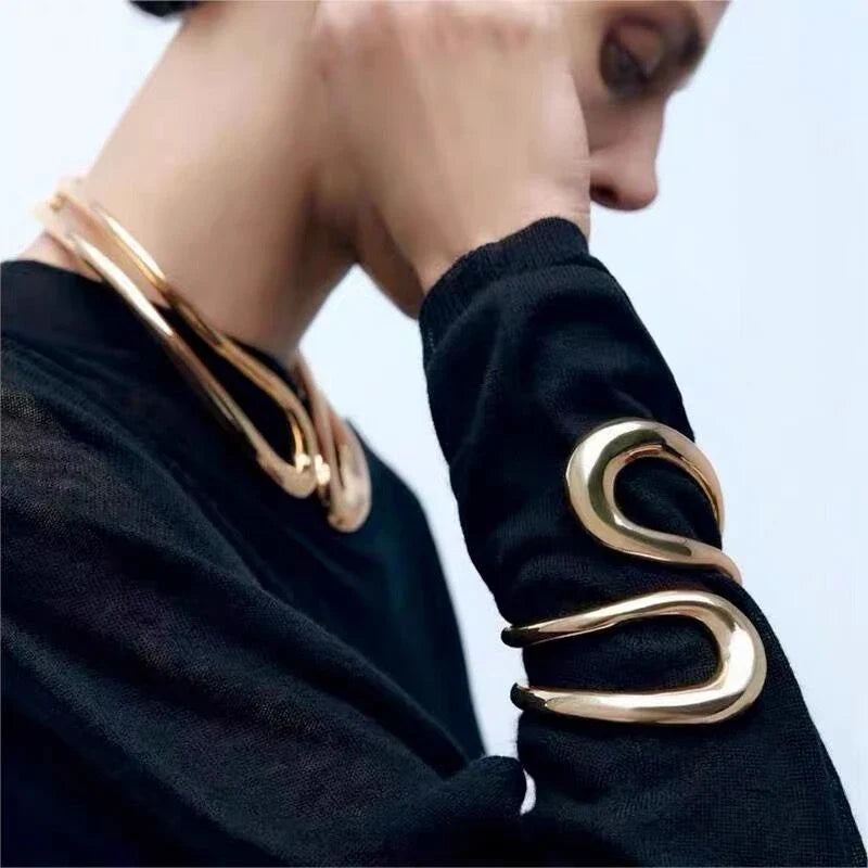 Jumbo Wrap Around Bib Choker Necklace and Bracelet