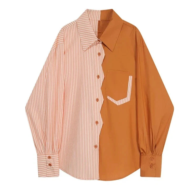 Nila Two Tone Waffle Cut Detail Shirt Blouse