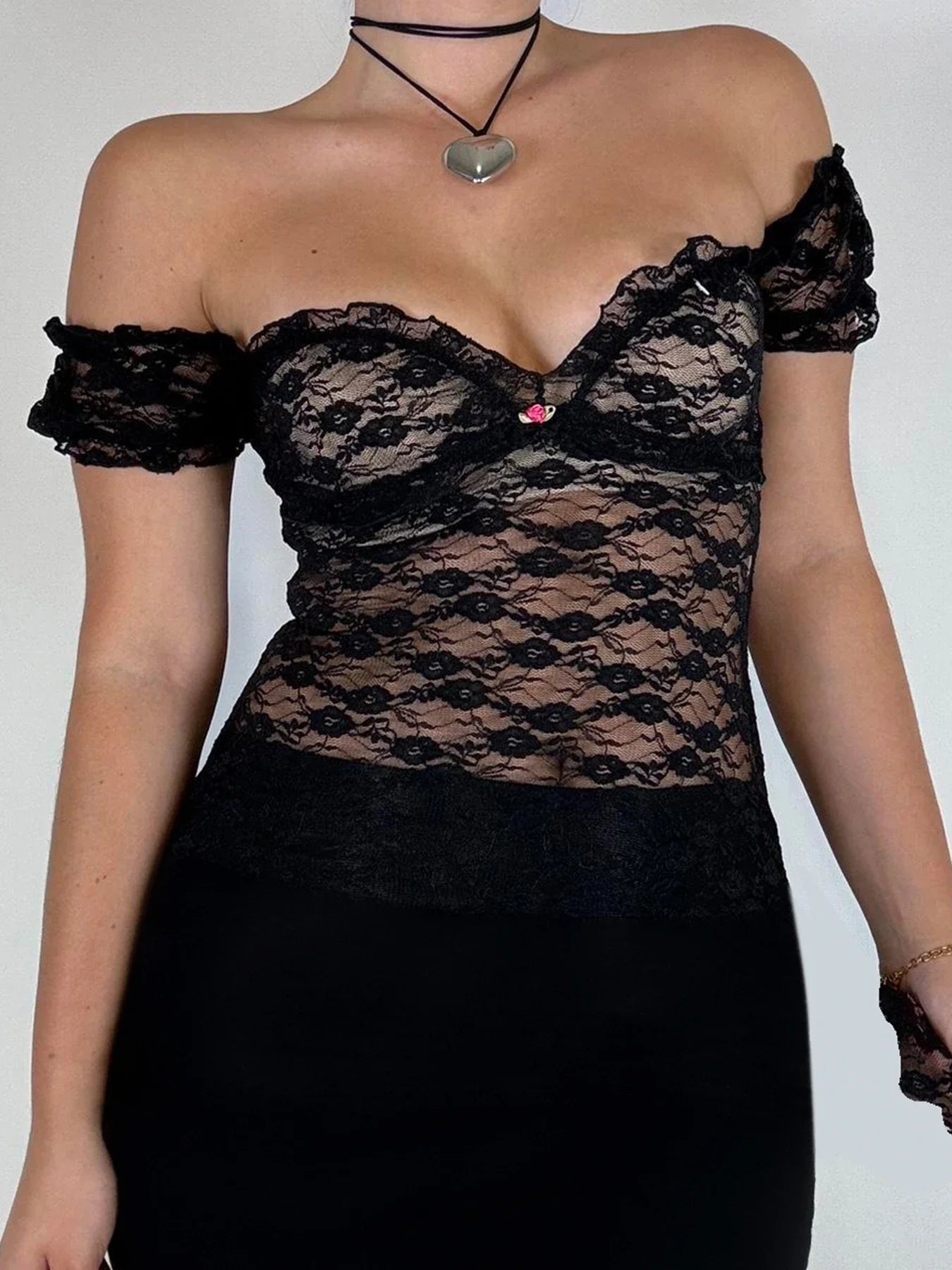 See-Through Square Collar Crop Top