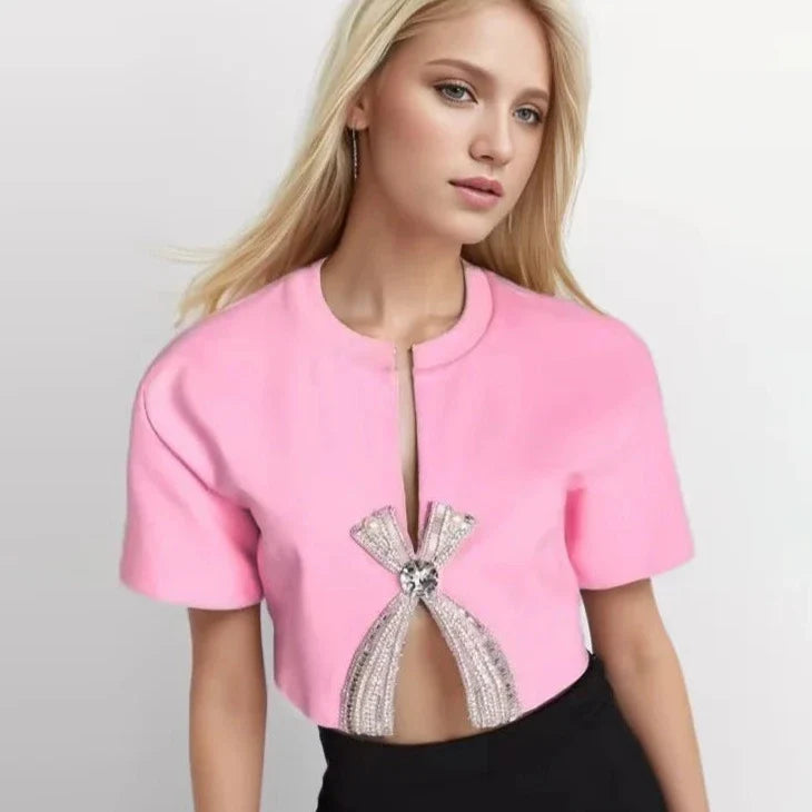 Lana Crystal Bow Embellished Crop Top