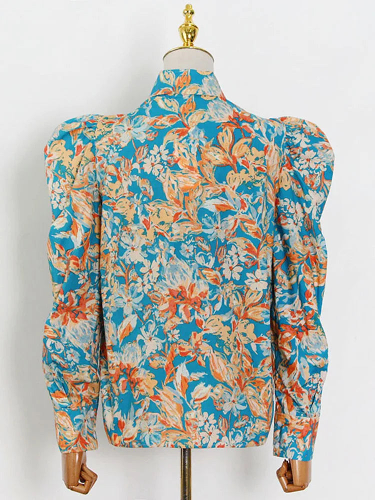 Carolina Spring Floral Puff Sleeve Shirring Blouse