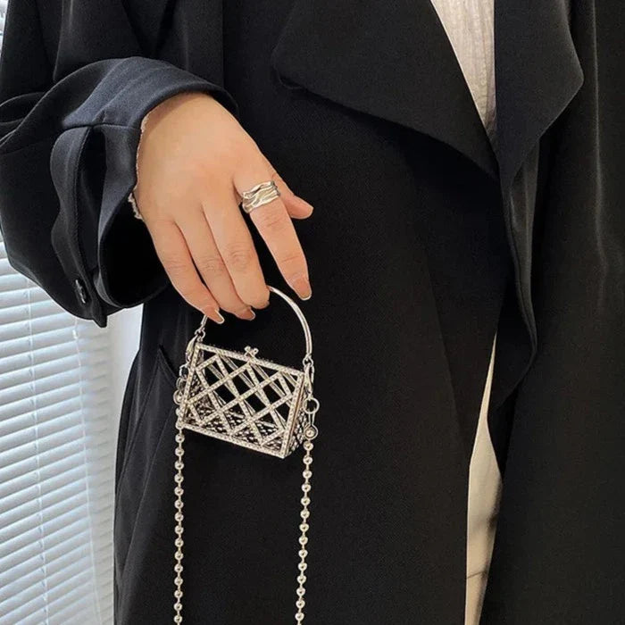 Nina Rhinestone Micro Metal Cage Bag
