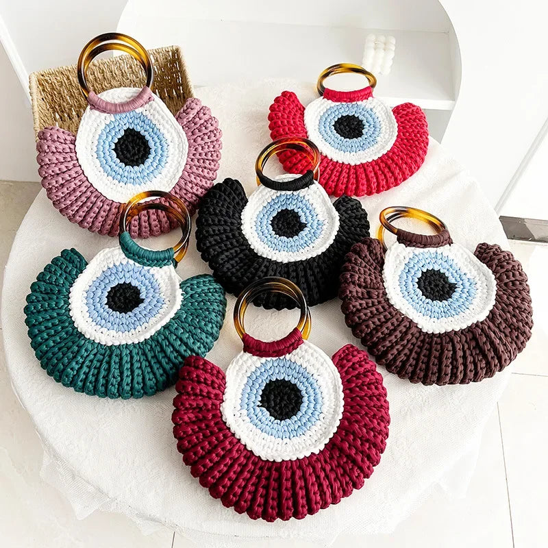 Bull's Eye Crochet Knit Round Retro Mini Totes