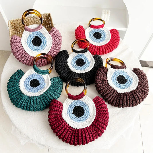 Bull's Eye Crochet Knit Round Retro Mini Totes