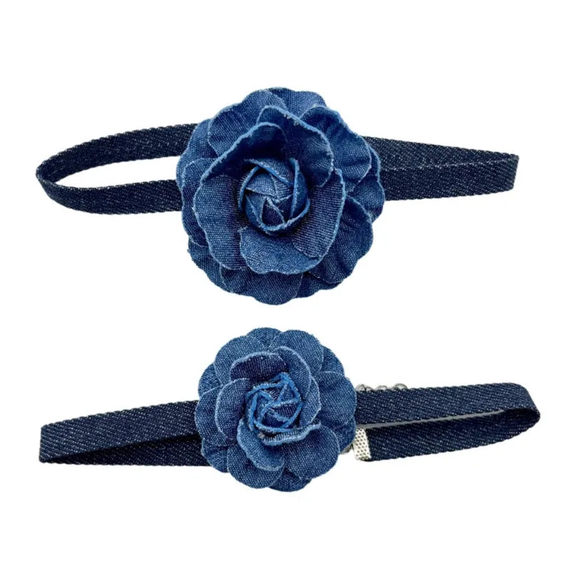 Denim Rose Corsage Choker Necklaces