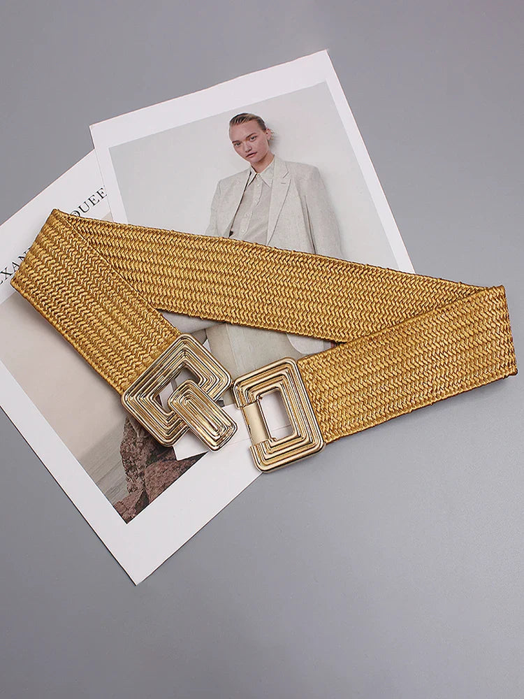 Vintage Square Buckle Woven Metallic Belts